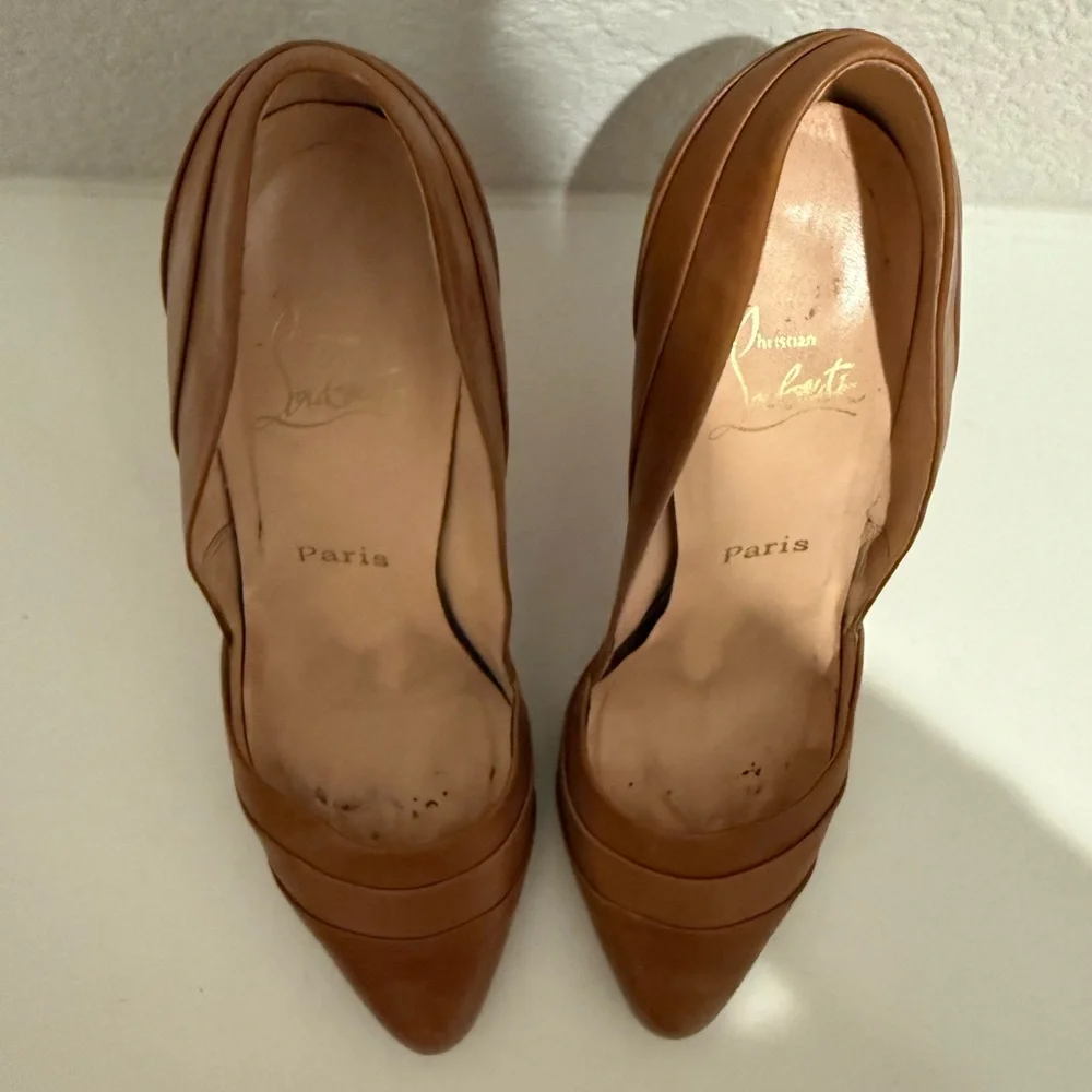 Christian Louboutin Insectika 100 Seta Caramel Tan High Heels 40.5
